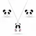 panda set med örhängen och halsband i silver vit emalj sort emalj rosa emalj