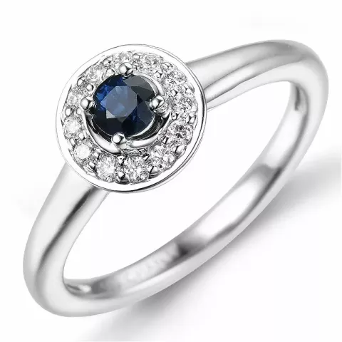 rund safir diamantring i 14  karat vitguld 0,30 ct 0,13 ct