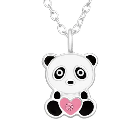 panda halsband i silver med hängen i silver