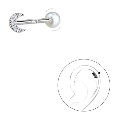 måne zirkon helix piercing i silver