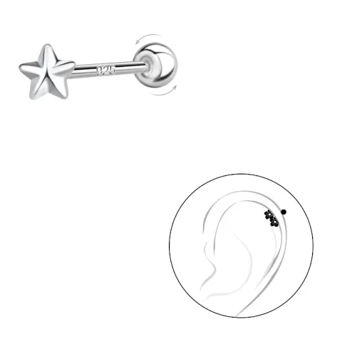 stjärna helix piercing i silver