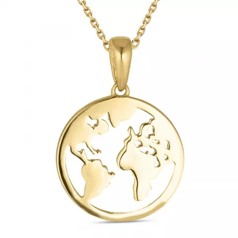 world halsband i förgyllt silver med hängen i 8 karat guld