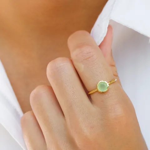 rund prehnite ring i förgyllt silver