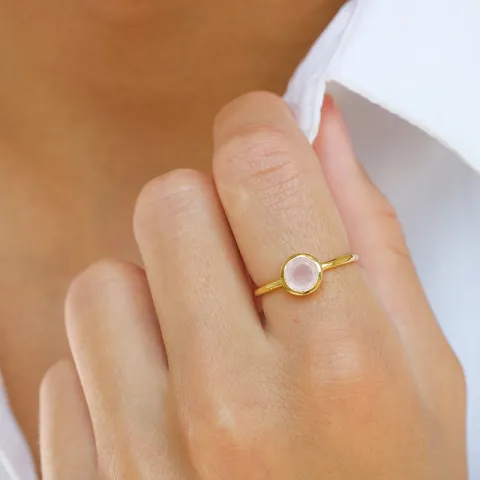 rund rosa krystal ring i förgyllt silver