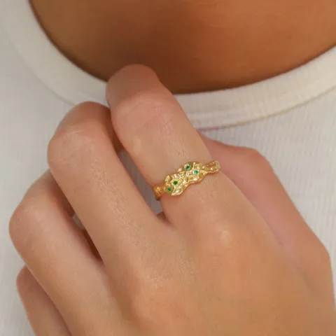 grön zirkon ring i förgyllt silver