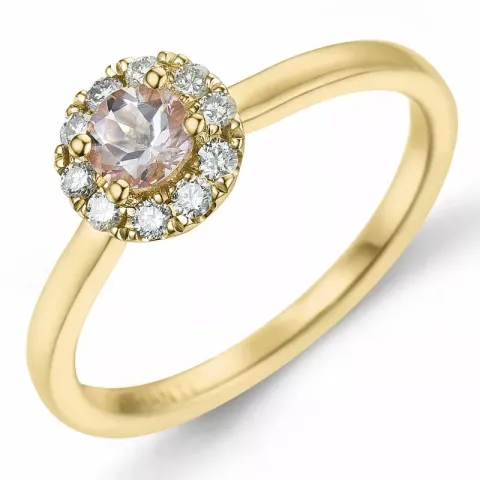 Kollektionsprov rund morganit diamantring i 14  karat guld 0,22 ct 0,15 ct